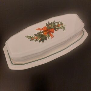 Pfaltzgraff Elegant White Butter Dish with Festive Design